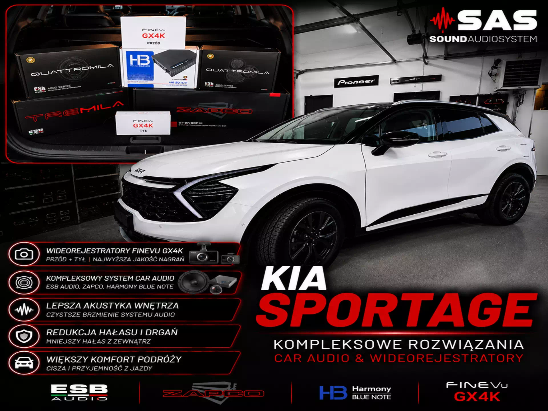 Kia Sportage – wygłuszenie samochodu, montaż FineVu GX4K i system car audio ESB Audio, Zapco, Steg