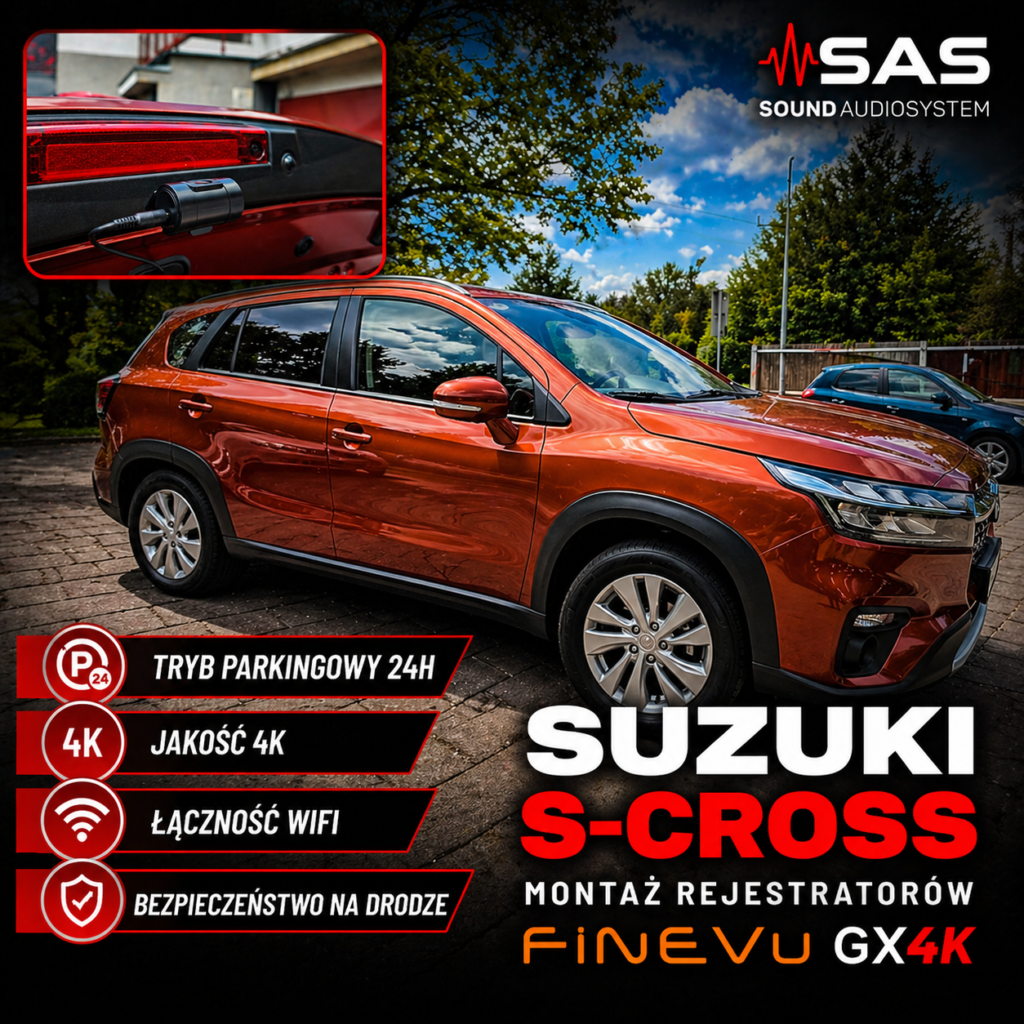 Suzuki S-Cross – montaż wideorejestratora FineVu GX4K przód i tył z trybem parkingowym