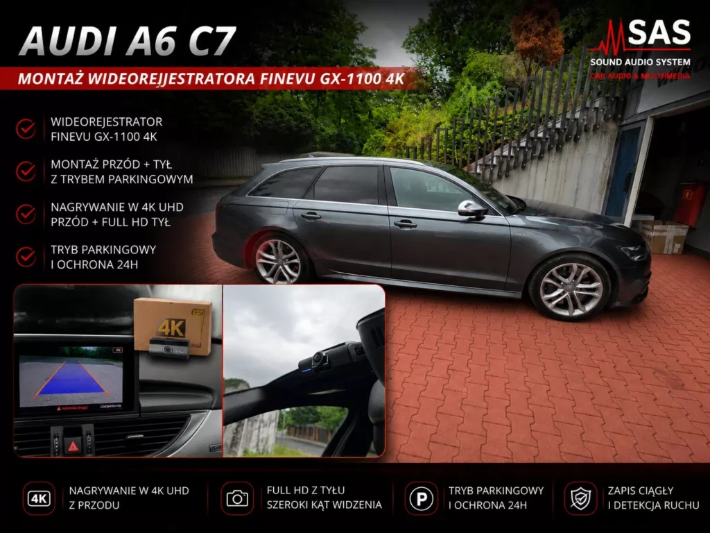 Audi A6 C7 after FineVu GX-1100 4K front and rear dash cam installation