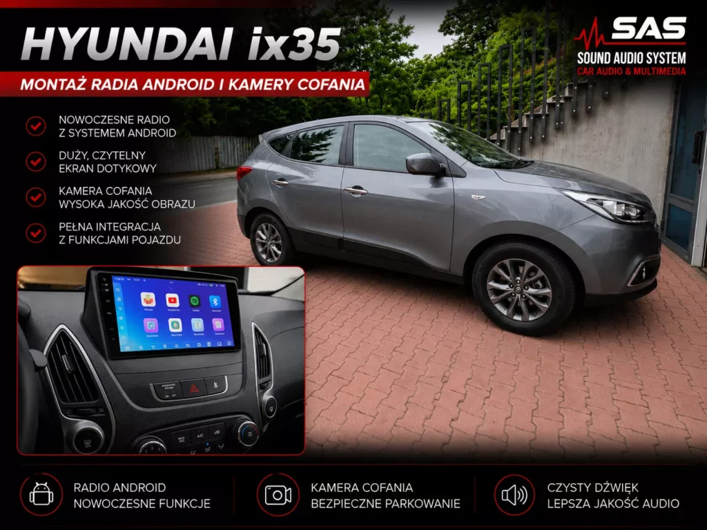 Hyundai ix35 po montażu radia Android i dedykowanej kamery cofania