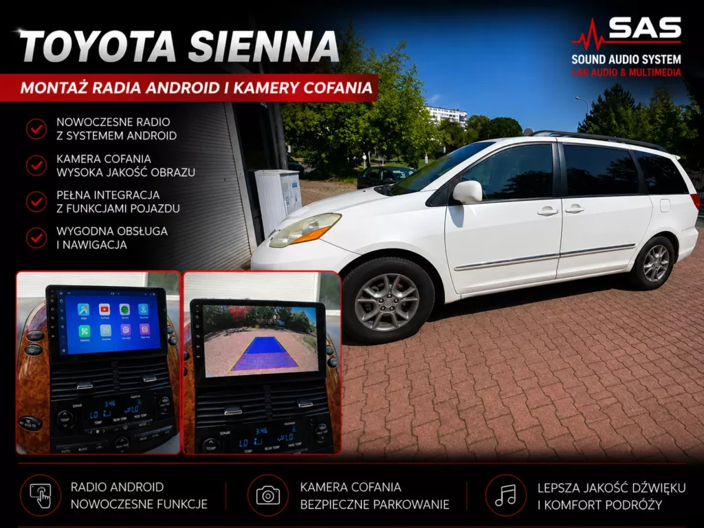 Toyota Sienna after Android radio and AHD reversing camera installation