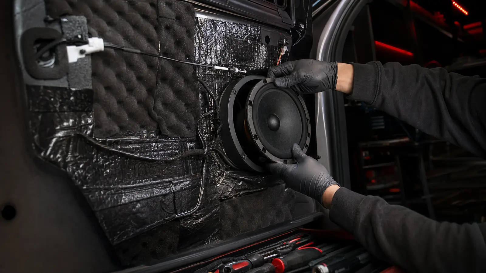 Montaż głośnika car audio w wygłuszonych drzwiach