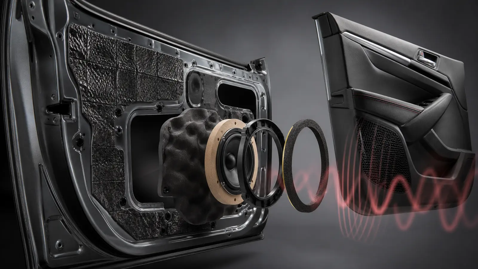 Warstwy wygłuszenia drzwi pod głośnik car audio