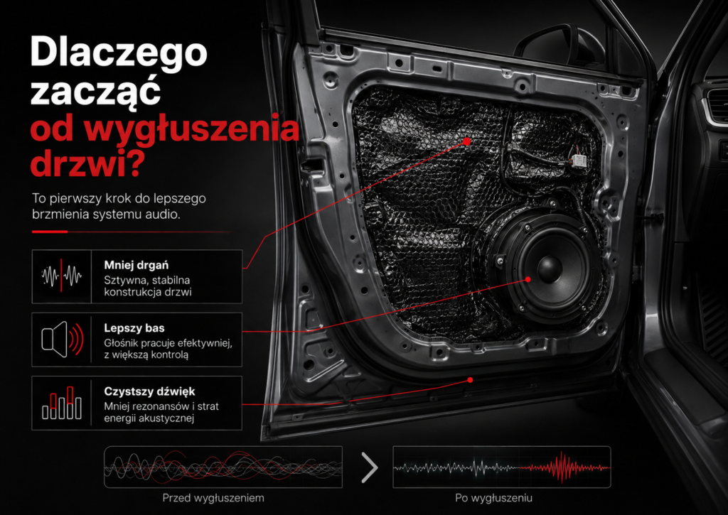 Podstawowa poprawa fabrycznego audio – wygłuszenie drzwi i wymiana głośników samochodowych
