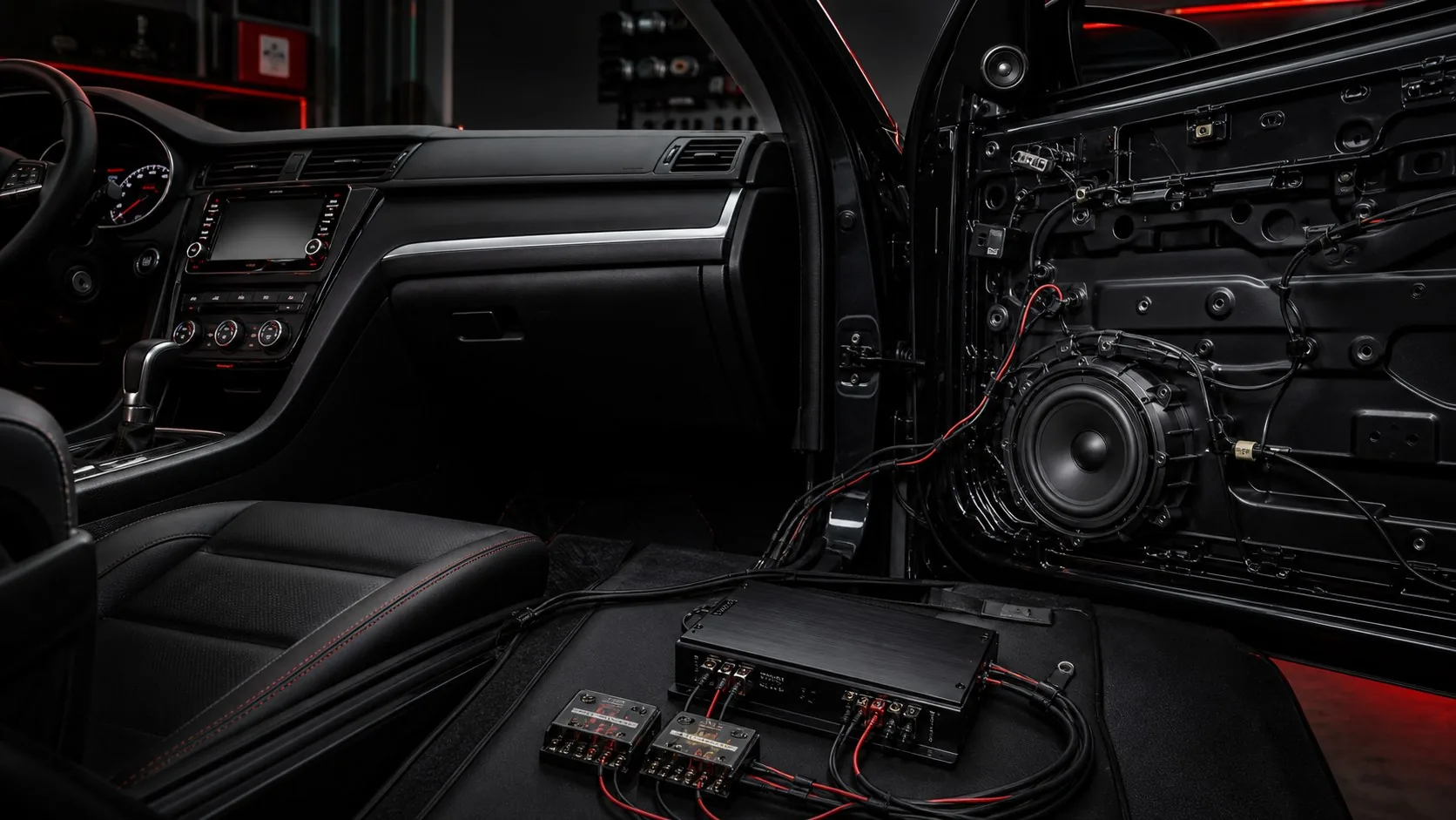 Factory radio connected to an amplifier and an aftermarket door speaker