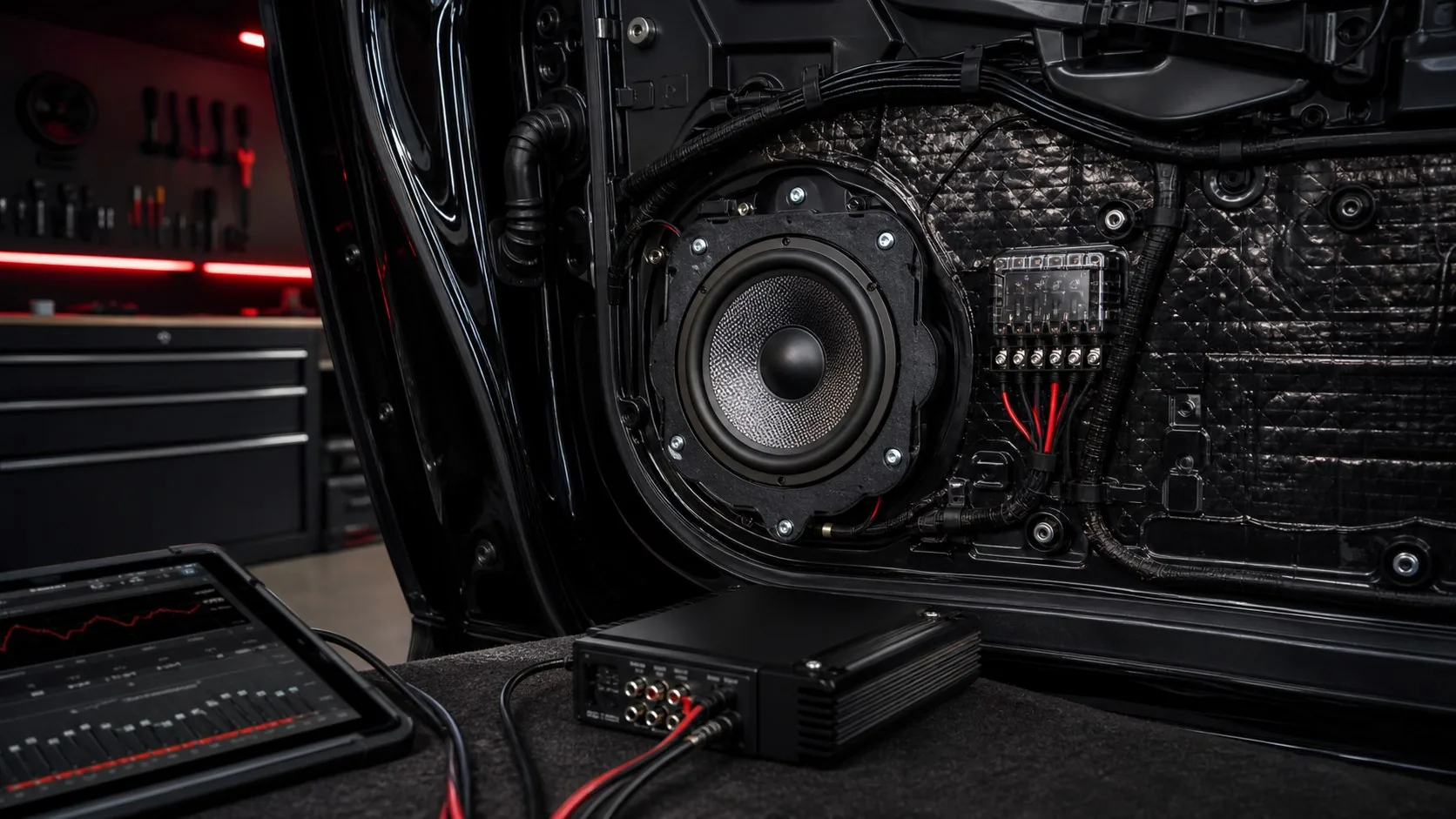 Professional installation and tuning of an aftermarket car door speaker