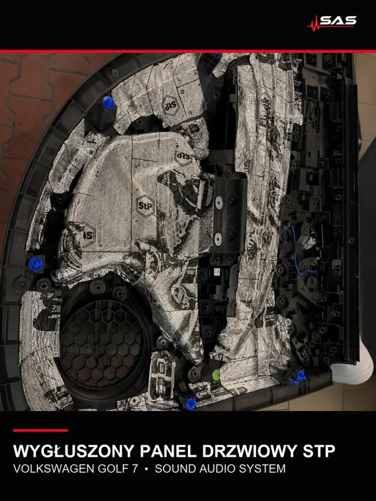 Panel drzwiowy wygłuszony materiałem STP w Volkswagenie Golf 7