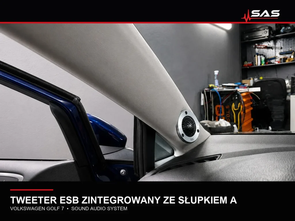 Montaż tweetera ESB w słupku A Volkswagena Golf 7